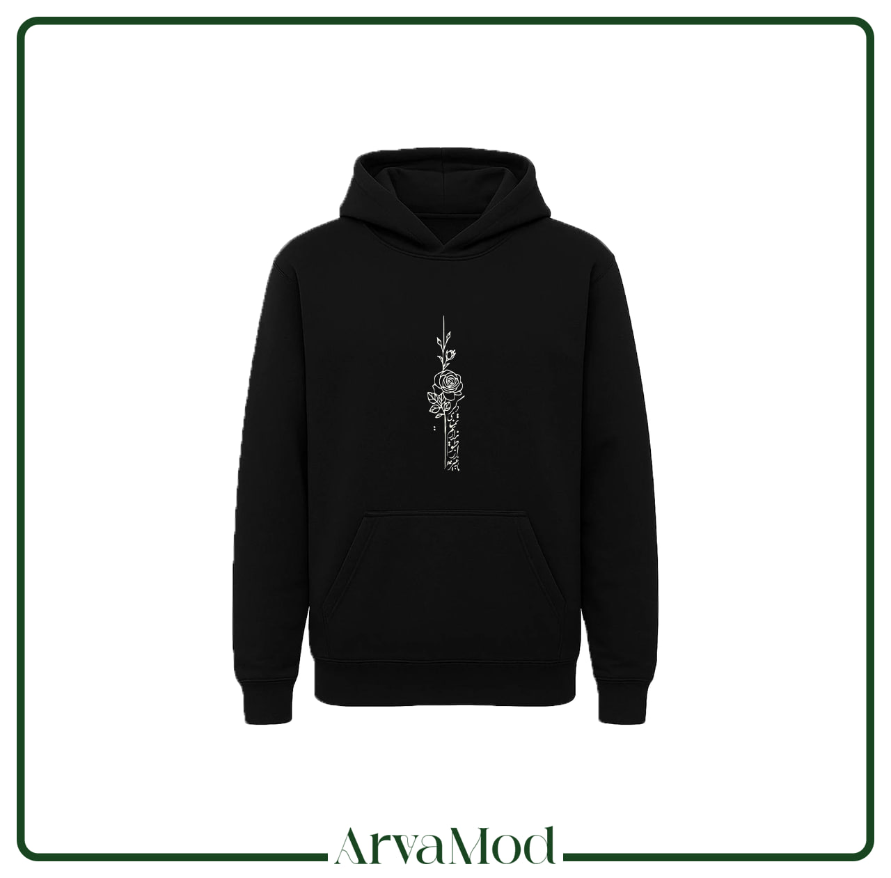 هودی مشکی سه نخ طرح White Rose